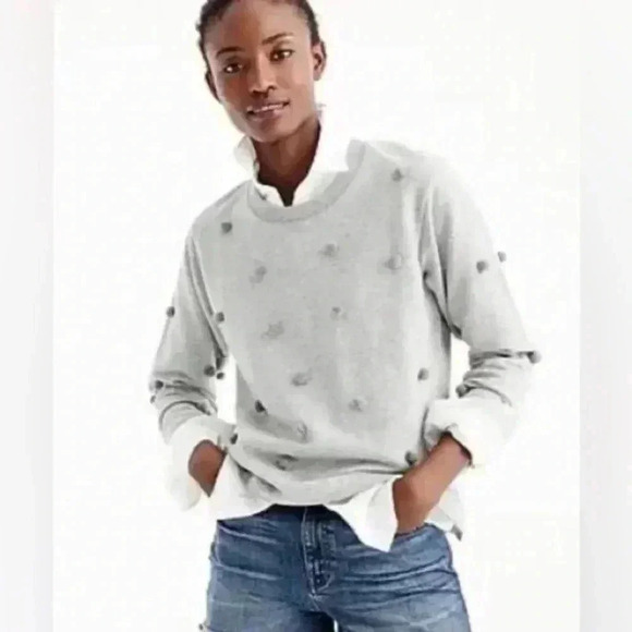 J. Crew Women’s Medium Gray Pom Pom Crewneck - Picture 1 of 6